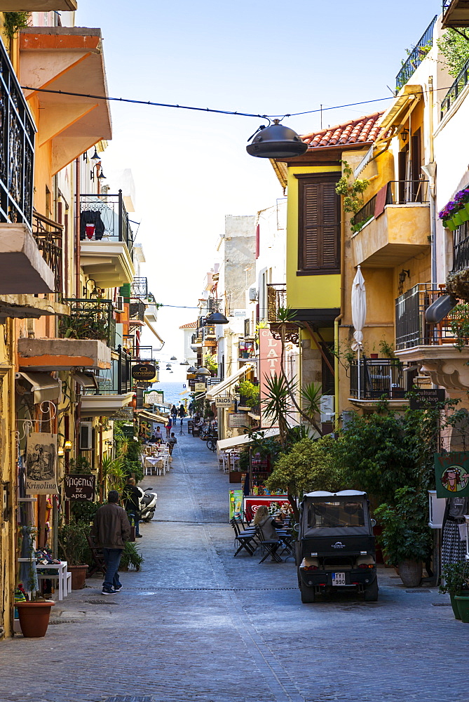 Tourist street in Chania, Crete, Greek Islands, Greece, Europe