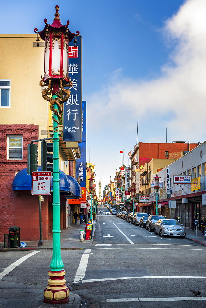 View of traditionally decorated street in Chinatown, San Francisco, California, United States of America, North America