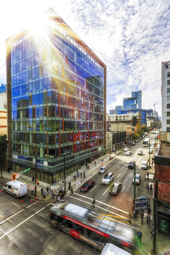 View of traffic from above on Seymour St, Vancouver, British Columbia, Canada, North America