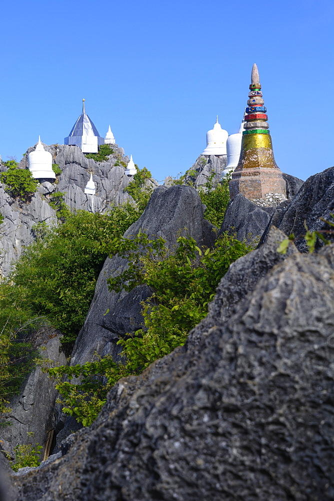 The Floating Pagodas of Wat Chaloem Phra Kiat Phrachomklao Rachanusorn Temple, Lampang, Thailand, Southeast Asia, Asia