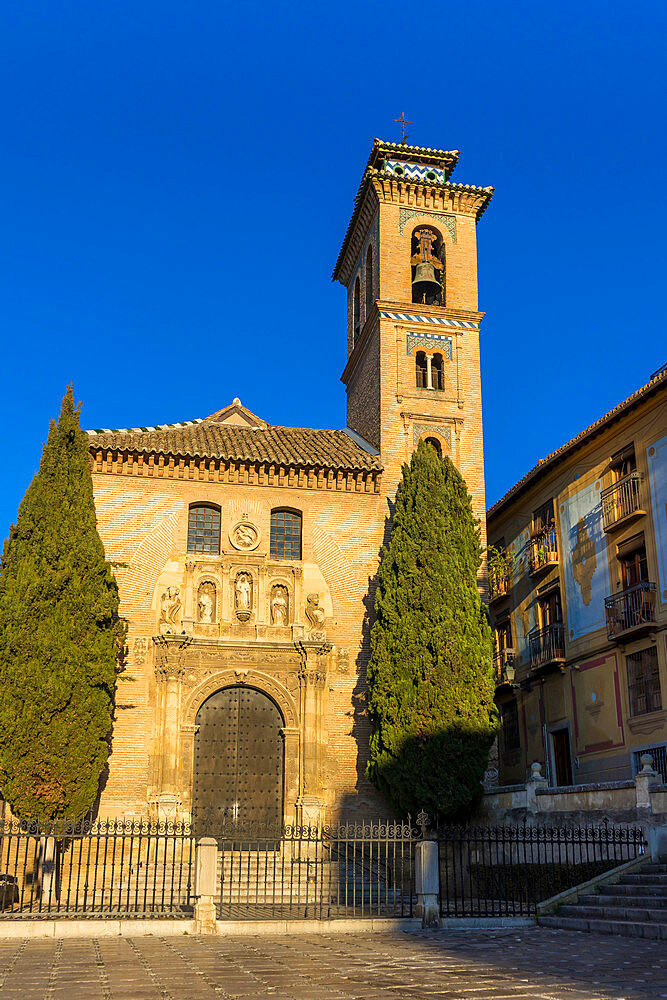 Church of San Gil y Santa Ana seen from Santa Ana Square in the city centre, Granada, Andalusia, Spain, Europe