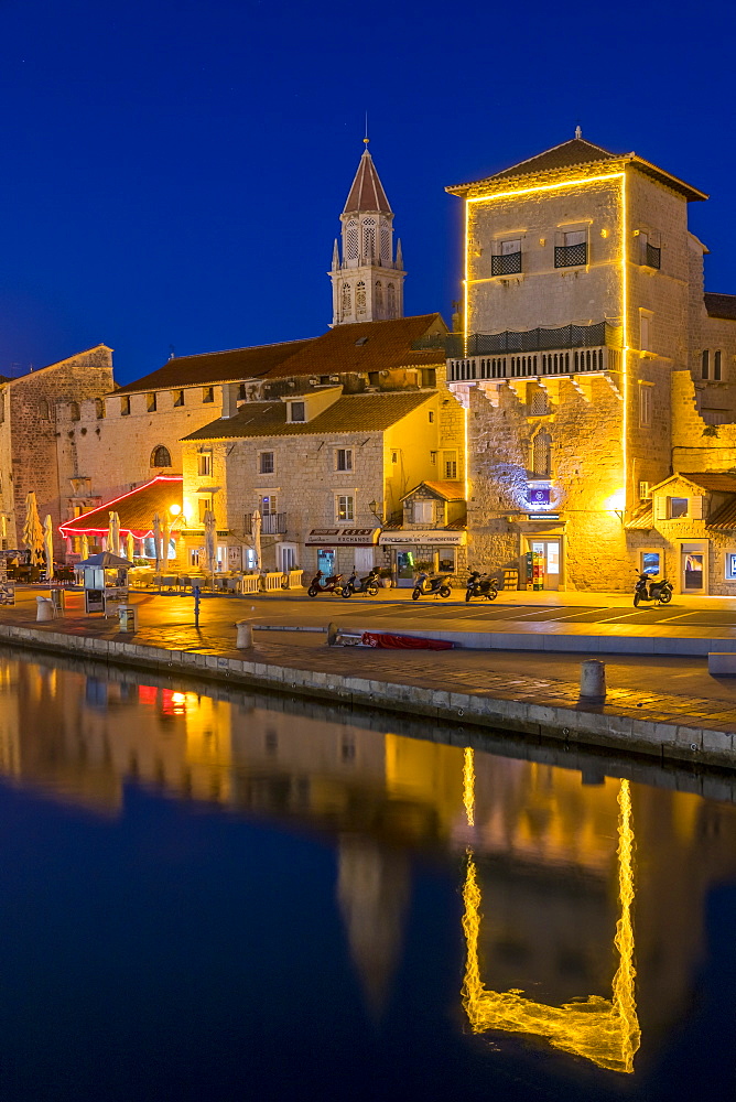 The old town of Trogir at dusk, UNESCO World Heritage Site, Croatia, Europe