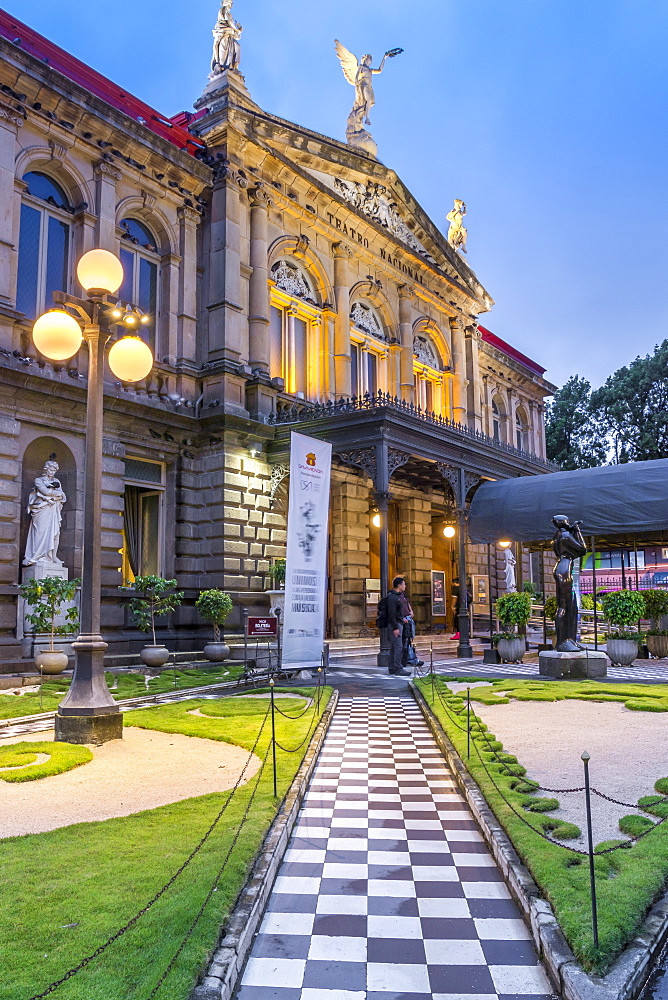 The National Theatre (Teatro Nacional) at dusk, San Jose, Costa Rica, Central America