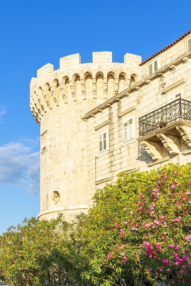 Historical watchtower in the old town of Korcula Town, Croatia, Europe