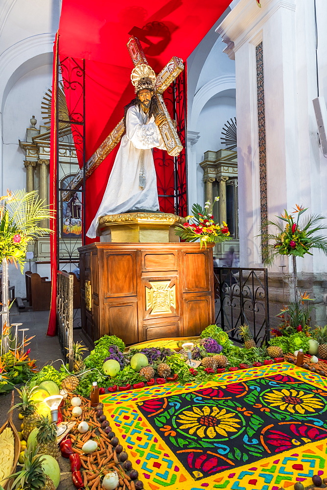 Vigil on Holy Thursday during the Holy Week 2017 inside the Cathedral San Jose in Antigua, Guatemala, Central America