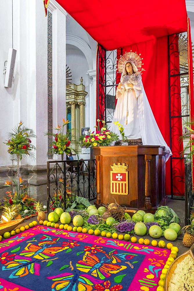 Vigil on Holy Thursday during the Holy Week 2017 inside the Cathedral San Jose in Antigua, Guatemala, Central America