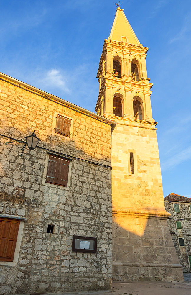 The church of Stari Grad on Hvar Island at first sunlight, Hvar, Croatia, Europe