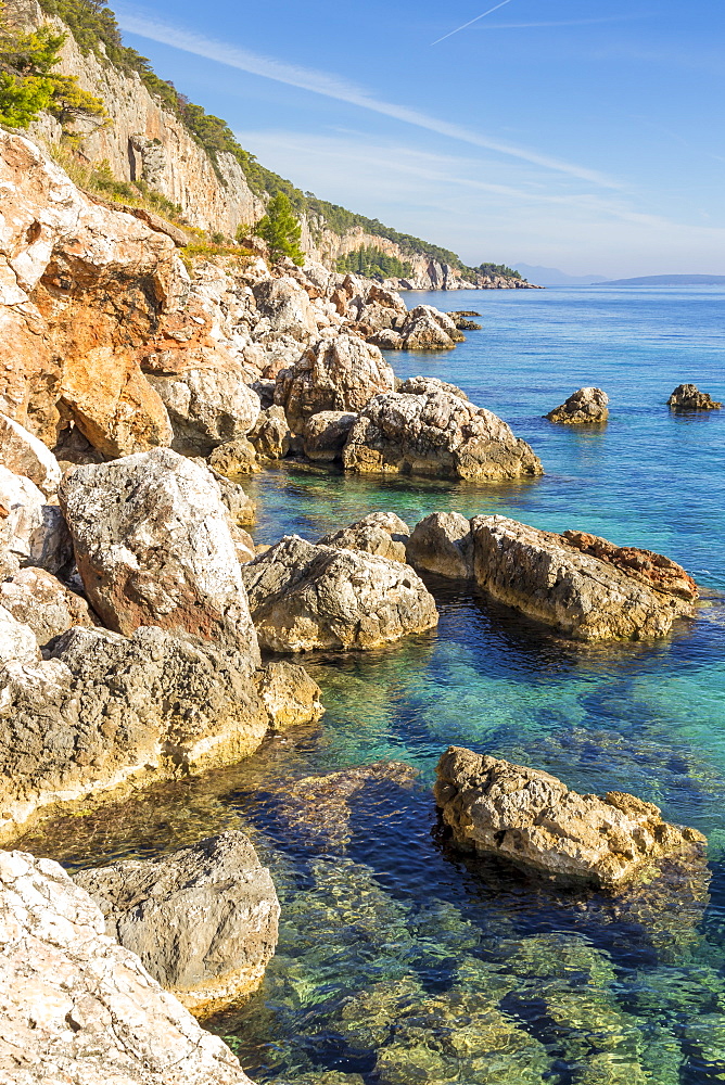 Rocky coastline near Sveta Nedjelja on Hvar Island, Hvar, Croatia, Europe