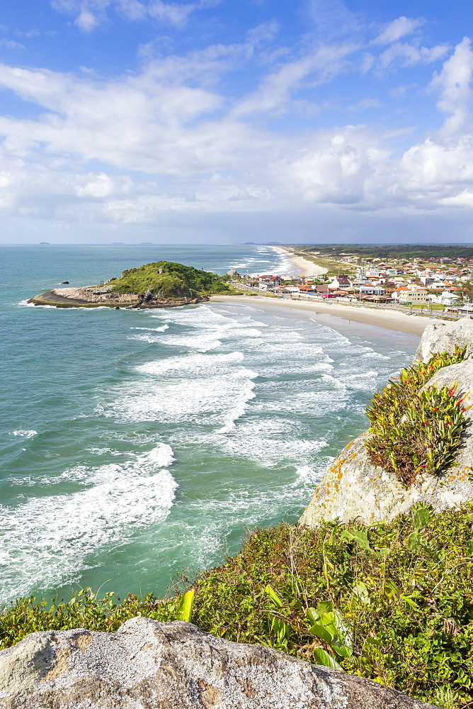 Elevated view over Saudade Beach, Sao Francisco do Sul, Santa Catarina, Brazil, South America