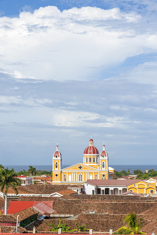 The Cathedral of Granada seen from the bell tower of La Merced church, Granada, Nicaragua, Central America