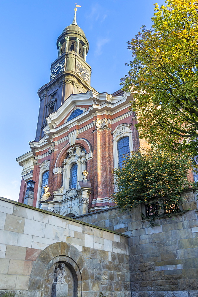 St. Michael's Church at first sunlight, Hamburg, Germany, Europe