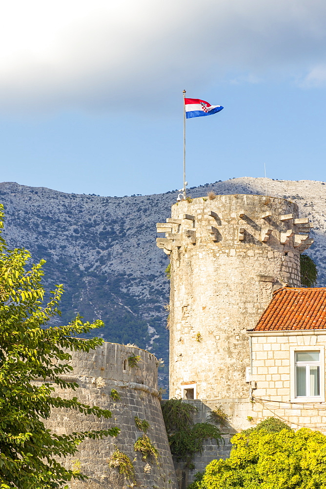 A watchtower in the old town of Korcula Town, Croatia, Europe