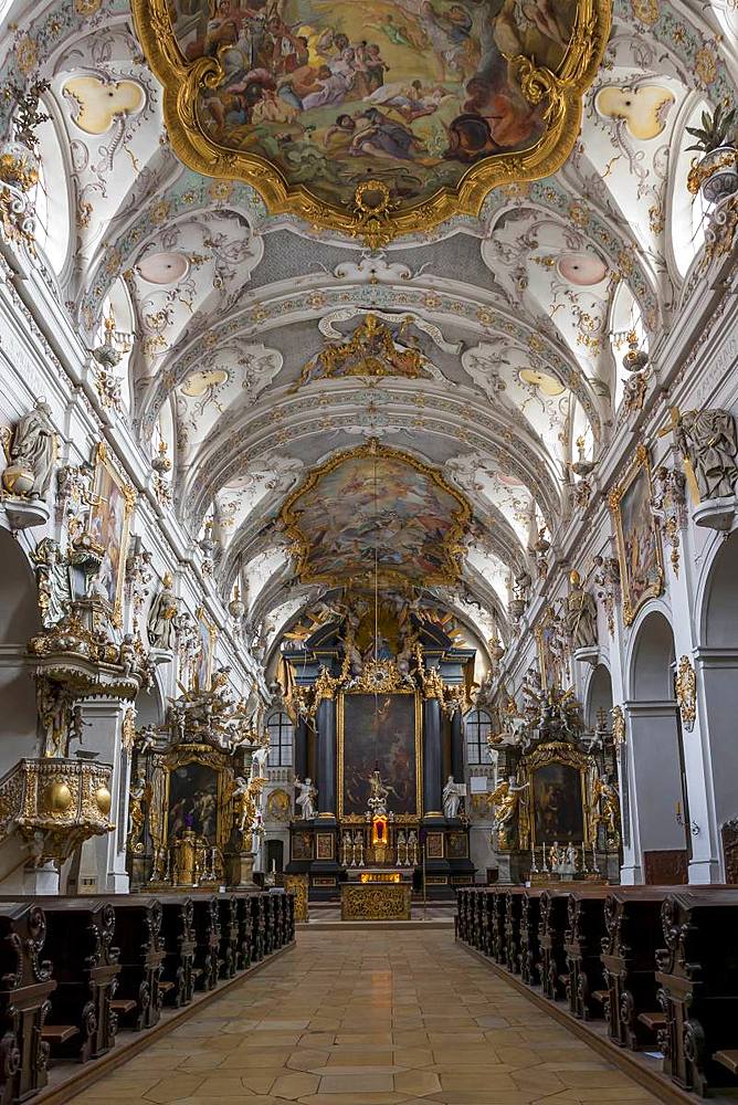 Interior of the Romanesque St. Emmeram's Basilica, Regensburg, UNESCO World Heritage Site, Bavaria, Germany, Europe