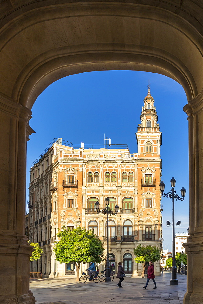 Historical building at Plaza Nueva, Seville, Andalusia, Spain, Europe