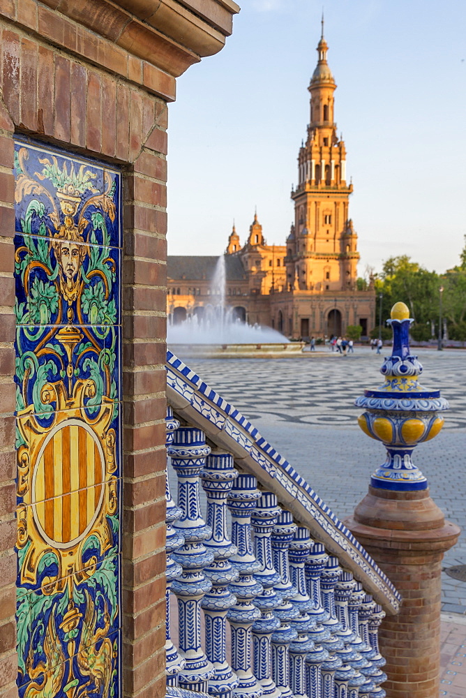 Southern Tower at Plaza de Espana, Seville, Andalusia, Spain, Europe