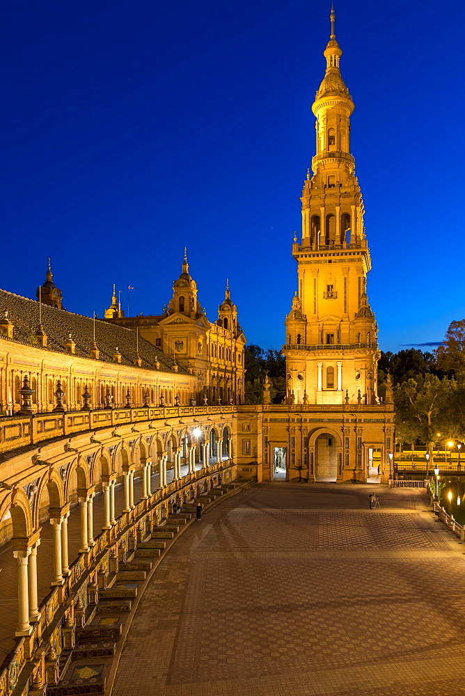 Southern Tower at Plaza de Espana, Seville, Andalusia, Spain, Europe