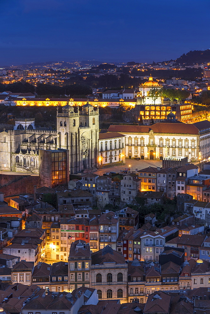 View from the bell tower of the Clerigos Church over the old town, Porto, Portugal, Europe