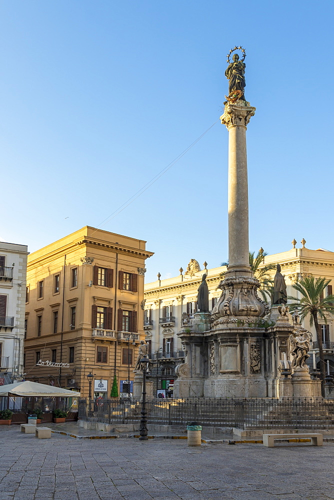 Colonna dell'Immacolata Monument at San Domenico Square near Vucciria, Palermo, Sicily, Italy, Europe