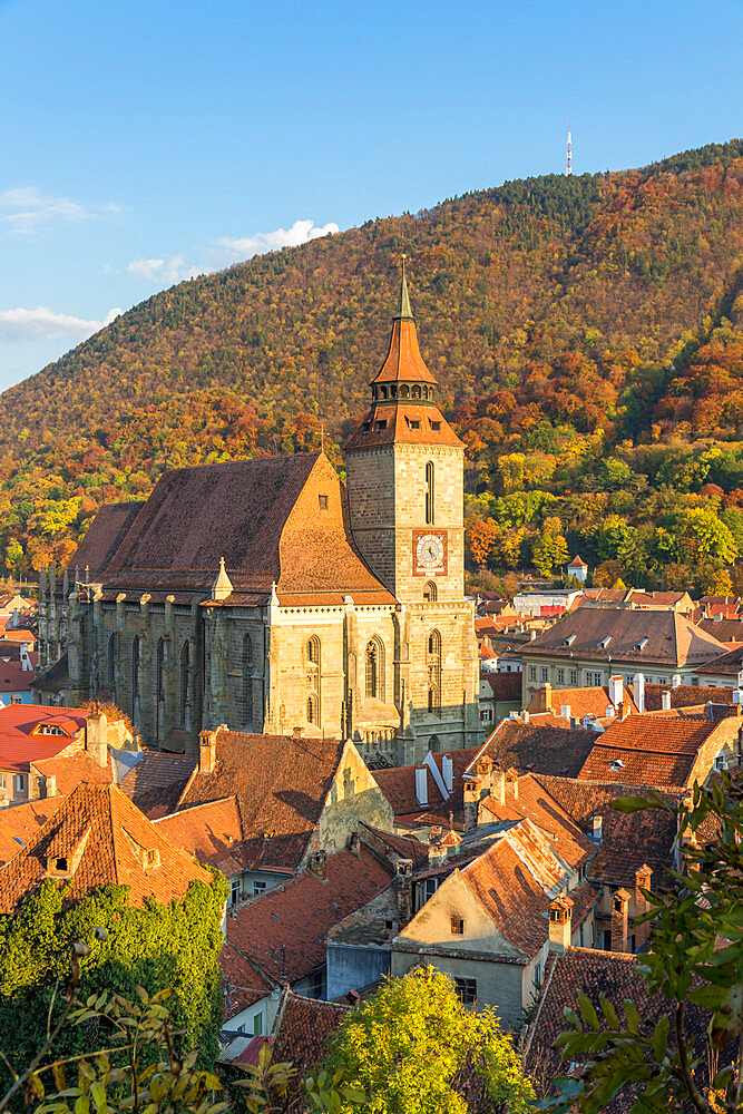 View from the Black Tower to the Black Church and Tampa Mountain during autumn, Brasov, Transylvania Region, Romania, Europe