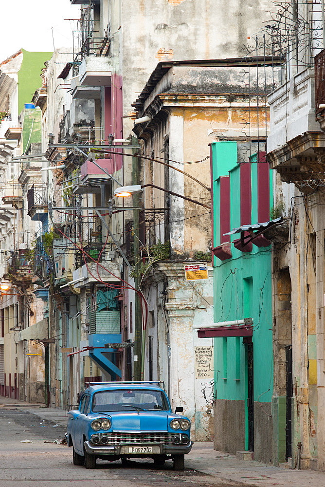 Old vintage American car parked in street, Havana, Cuba, West Indies, Caribbean, Central America