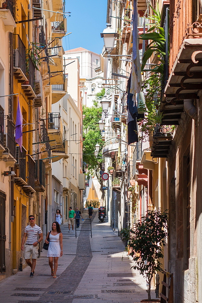 People walking on street in Cagliari, Sardinia, Italy, Europe