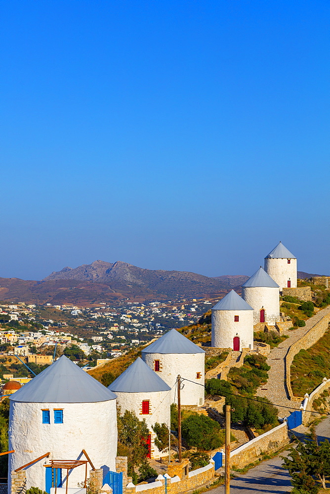 Mills along the road to the Castle, Leros Island, Dodecanese, Greek Islands, Greece, Europe