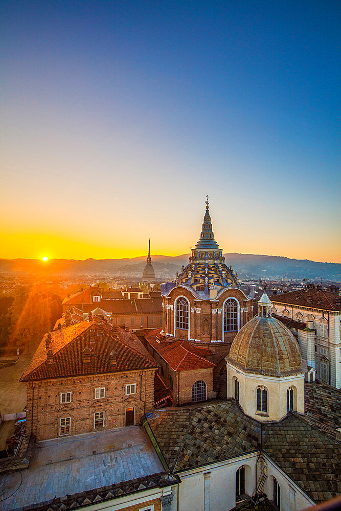 View from the Bell Tower of the Cathedral, on the Dome of the Chapel of the Holy Shroud, Turin, Piedmont, Italy, Europe