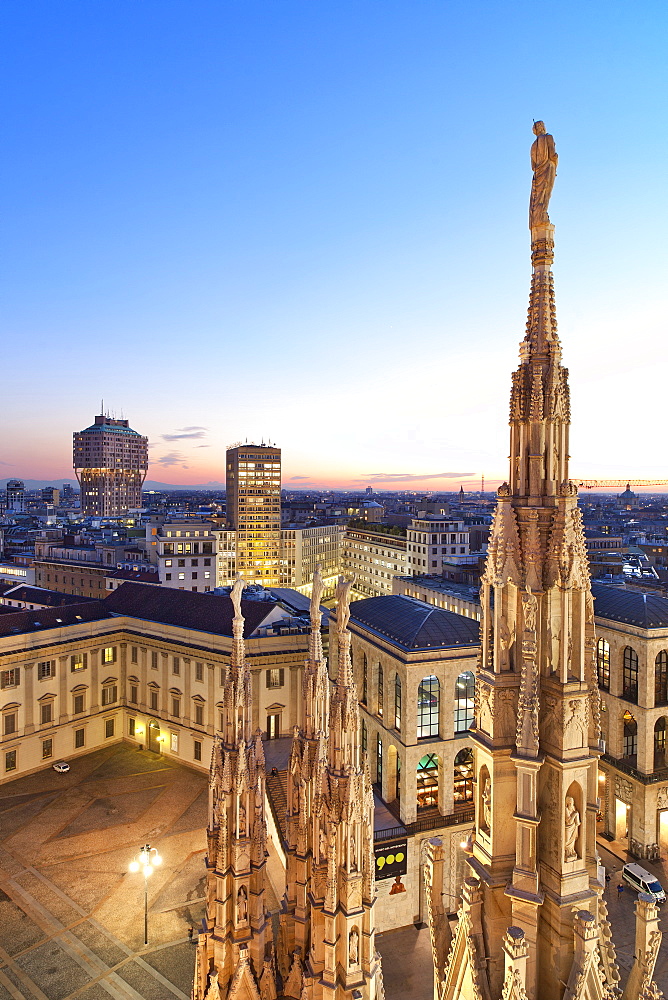 View from the terrace of the Cathedral, Milan, Lombardy, Italy, Europe