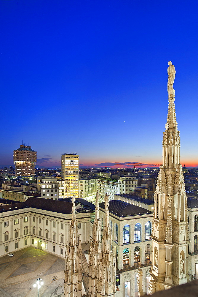 View from the terrace of The Cathedral, Milan, Lombardy, Italy, Europe