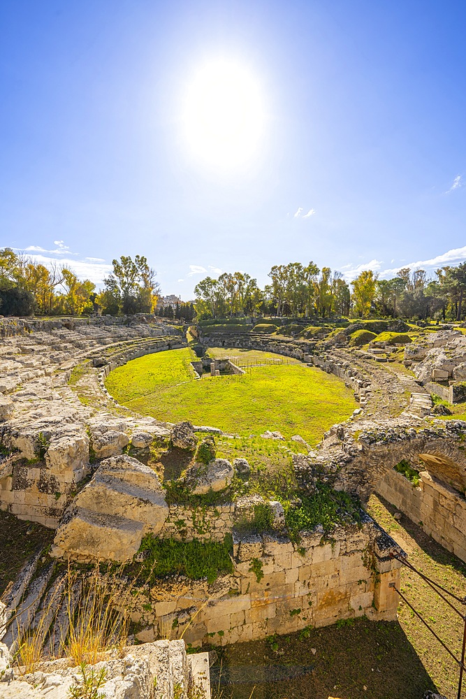 Roman Amphitheatre, Neapolis Archaeological Park, Syracuse, Sicily, Italy