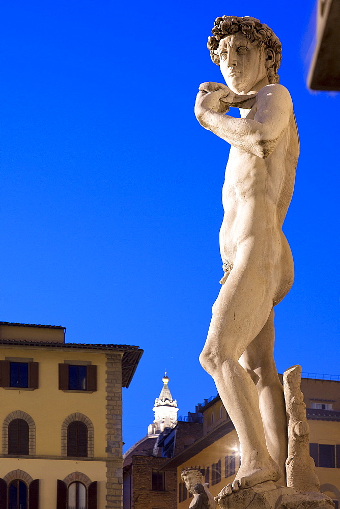 Piazza della Signoria, statue of David by Michelangelo, Florence, UNESCO World Heritage Site, Tuscany, Italy, Europe