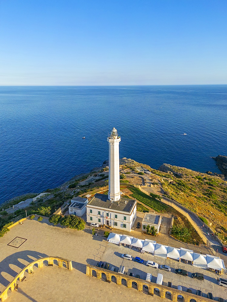 Leuca lighthouse, basilica of Santa Maria de finibus terrae, Santa Maria di Leuca, Castrignano del Capo, Lecce, Salento, Apulia, Italy