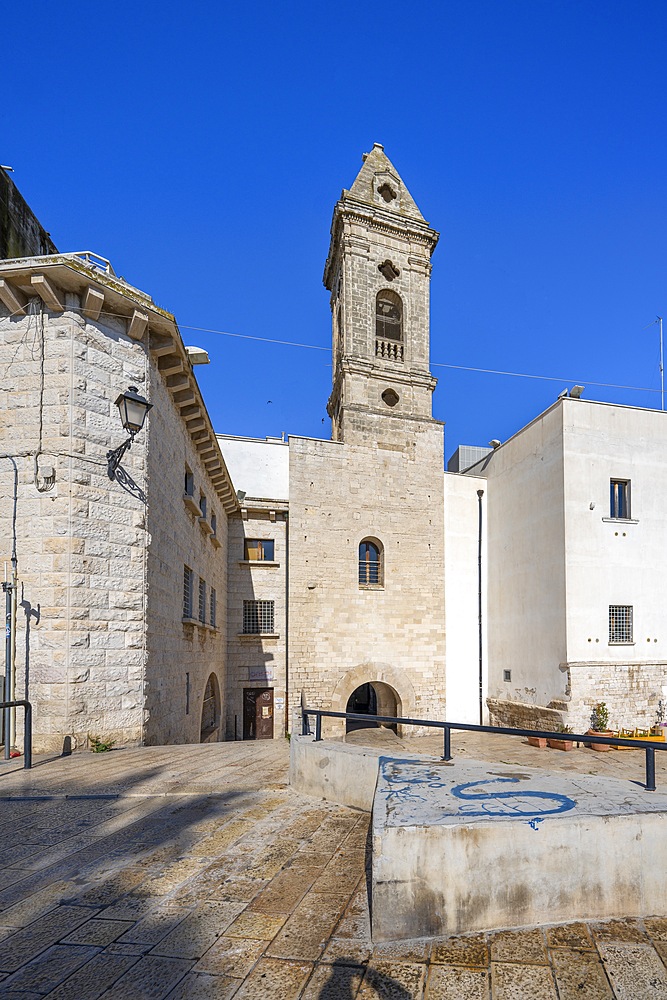 Bari city walls, bell tower the ancient church of Santa Maria Annunziata, Bari, Apulia, Italy