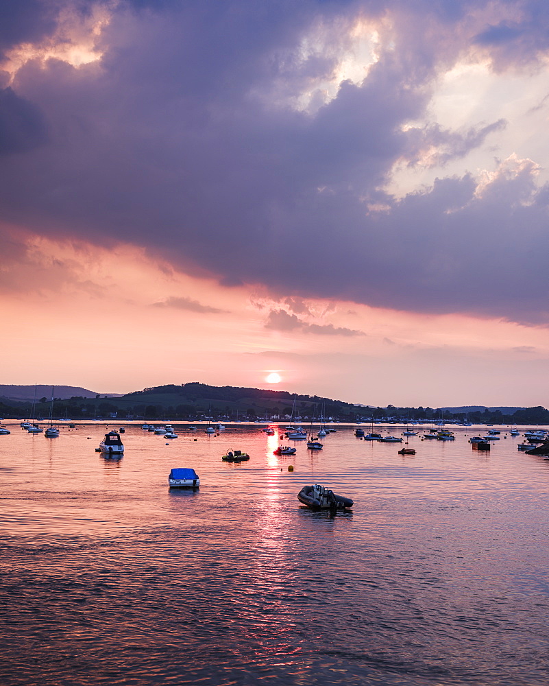 Sun sets over Starcross across the River Exe, Exmouth, Devon, England, United Kingdom, Europe