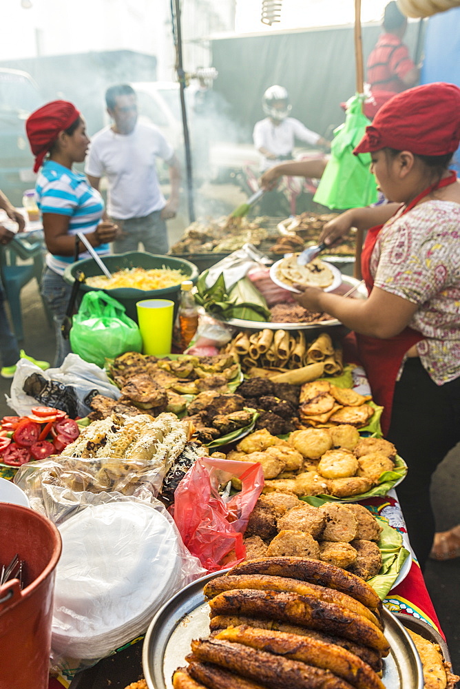 An outdoor food market in Leon, Nicaragua, Central America