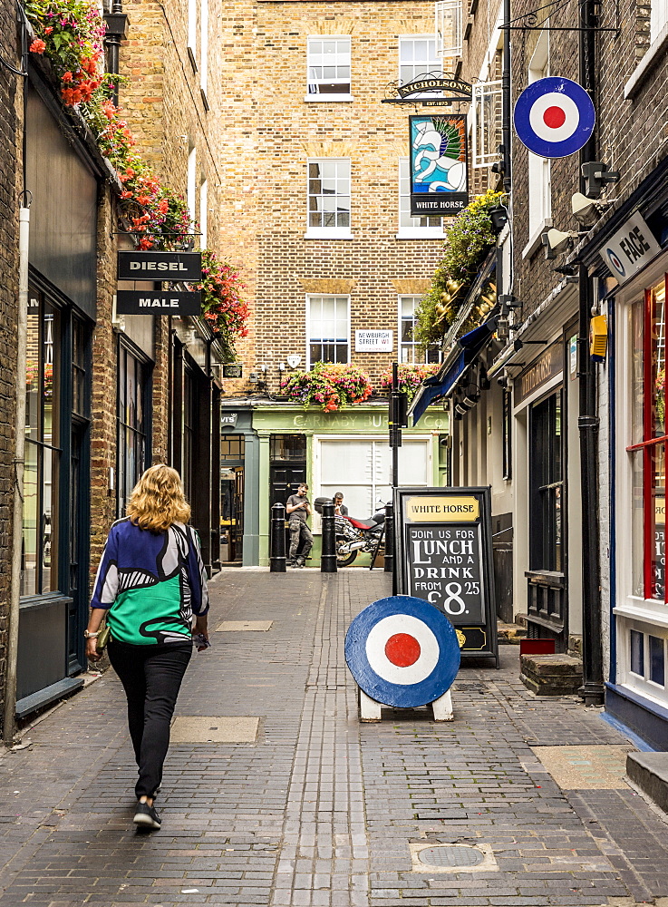 A typical street in the Newburgh Quarter area in Soho, London, England, United Kingdom, Europe