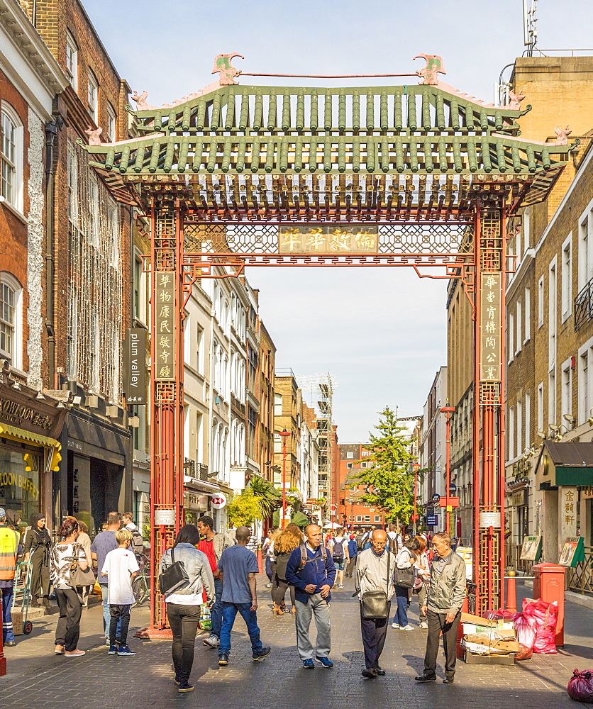 A view of the gate leading to Chinatown in Soho, London, England, United Kingdom, Europe