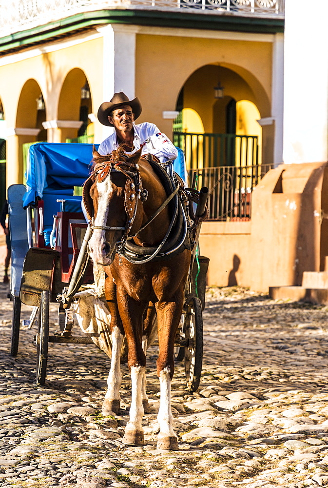 A traditional horse taxi carriage in Trinidad, Cuba, West Indies, Central America