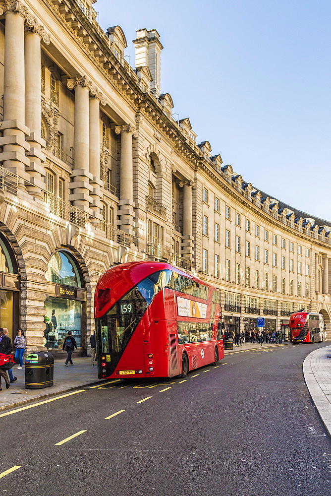 A red London bus on Regent Street, London, England, United Kingdom, Europe