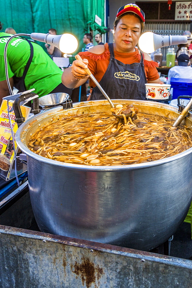 A noodle stall at the famous Walking Street night market in Phuket old Town, Phuket, Thailand, Southeast Asia, Asia