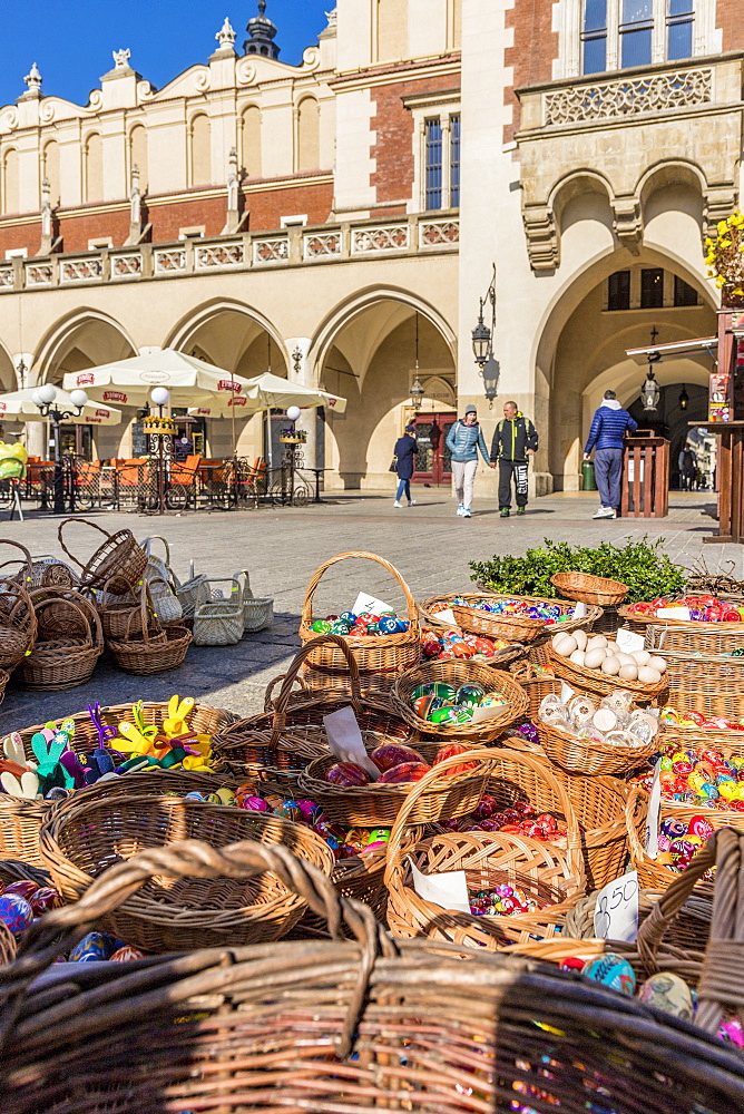 A market scene in the main square, Rynek Glowny, in the medieval old town, UNESCO World Heritage Site, Krakow, Poland, Europe