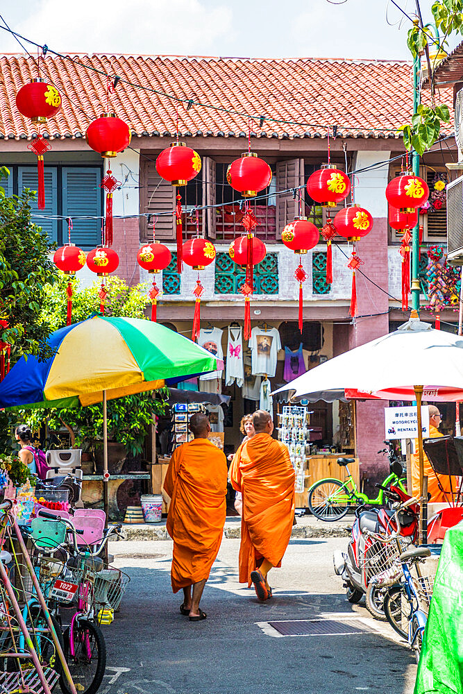 Monks in George Town, UNESCO World Heritage Site, Penang Island, Malaysia, Southeast Asia, Asia