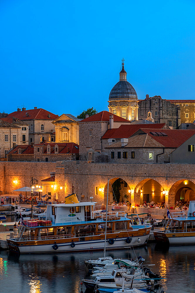 Old Town and harbour at night, UNESCO World Heritage Site, Dubrovnik, Croatia, Europe