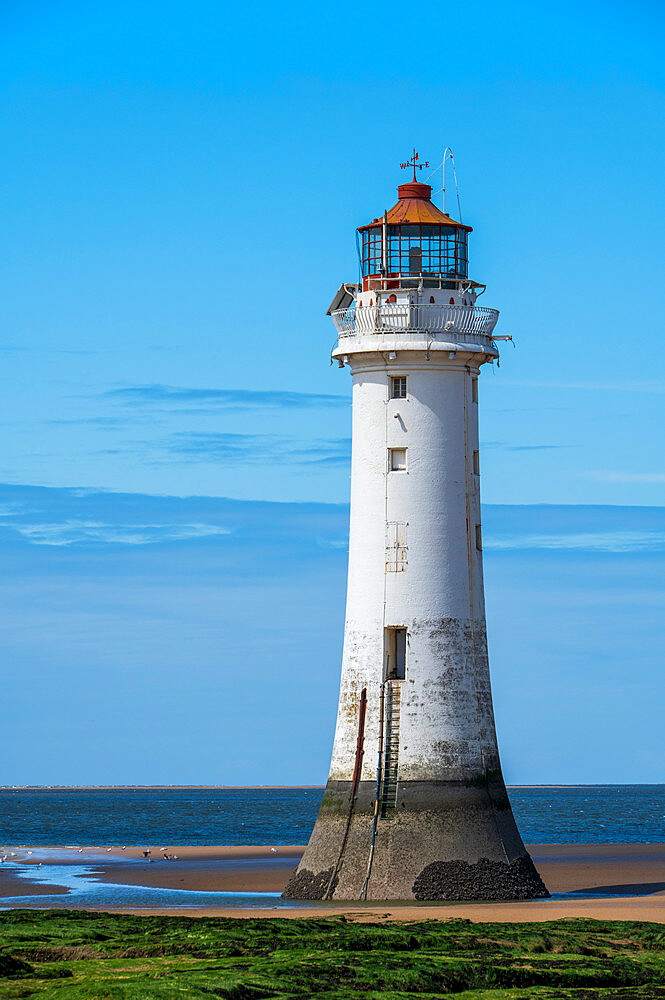 Perch Rock Lighthouse located at the entrance to the River Mersey, New Brighton, Wirral, Cheshire, England, United Kingdom, Europe