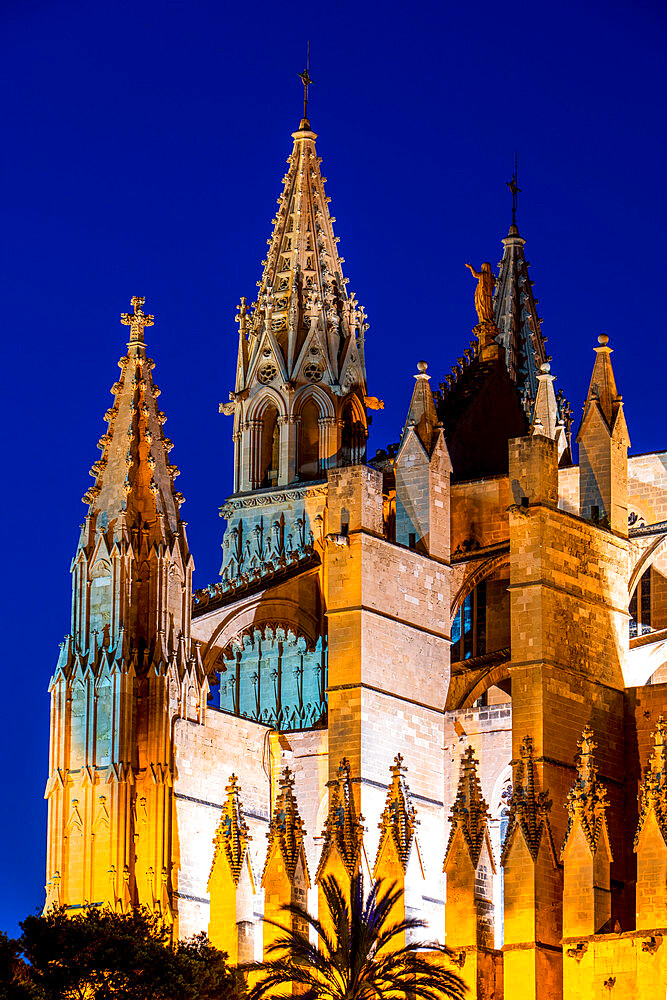 Catedral de Palma (Palma Cathedral) in the blue hour, Palma, Majorca, Balearic Islands, Spain, Mediterranean, Europe