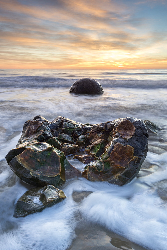 Exposed boulder at Moeraki Beach, Otago, South Island, New Zealand, Pacific