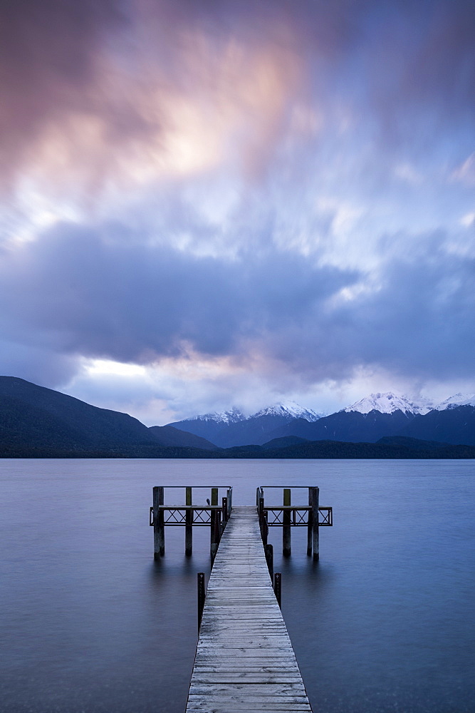 Te Anau jetty with lake and mountain, Southland, South Island, New Zealand, Pacific