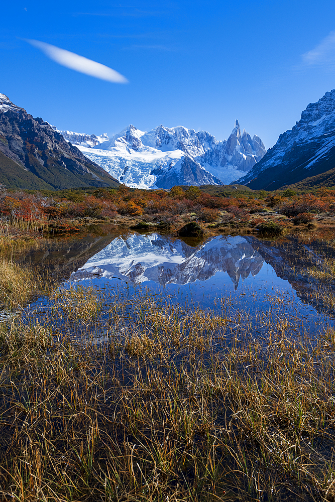 A typical autumnal Patagonian landscape with Mount Fitz Roy, El Chalten, Los Glaciares National Park, UNESCO World Heritage Site, Patagonia, Argentina, South America