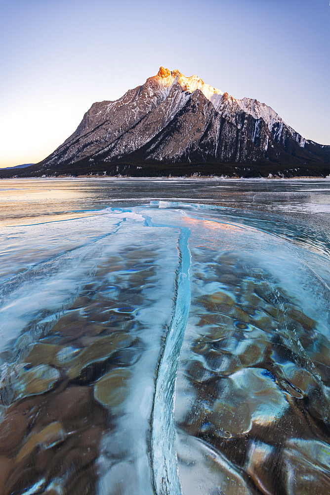 Ice formation at Lake Abraham, Kootenay Plains, Alberta, Canadian Rockies, Canada, North America