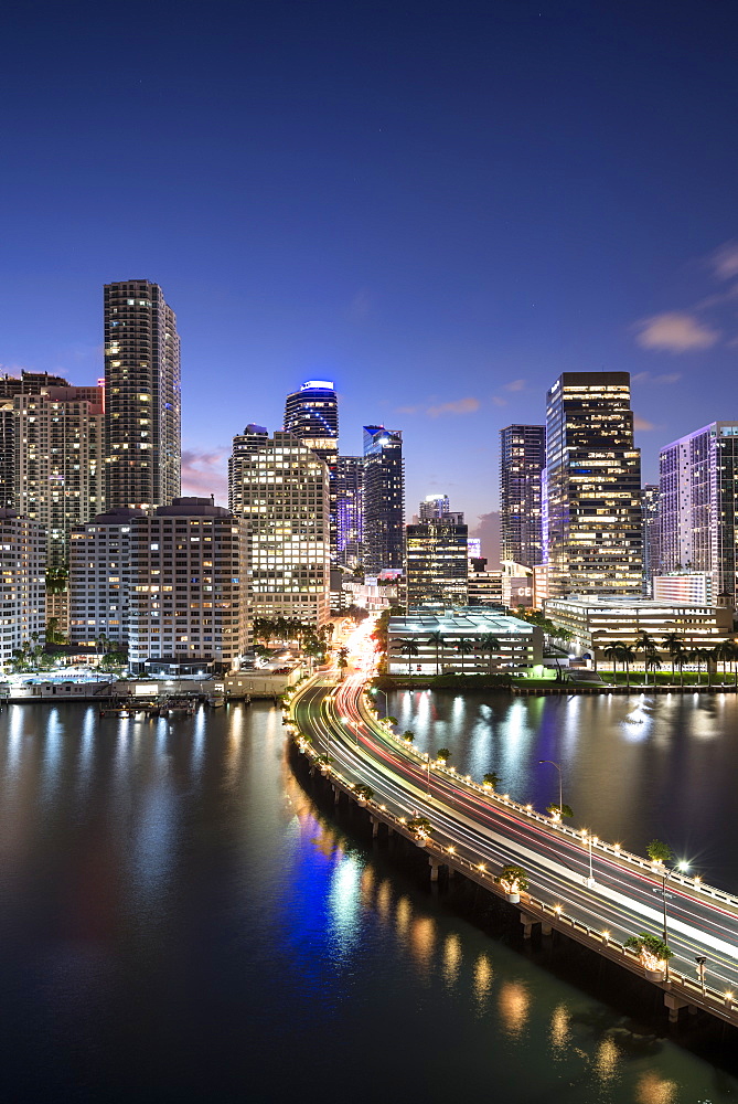 Brickell Key and Downtown Miami skyline at night, Florida, United States of America, North America